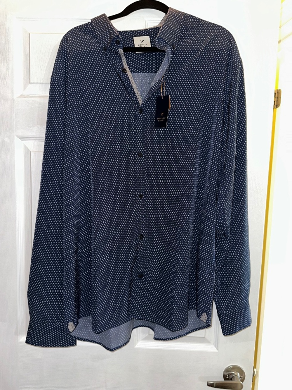 Denver Hayes Men’s Navy Micro Print Button-Up Shirt 2XL (2TG) – New With Tags